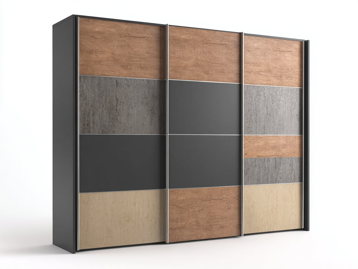Armadio - Vetro-Acciaio - 240x60x220 cm - Nero-Marrone-Grigio-Beige - Moderno