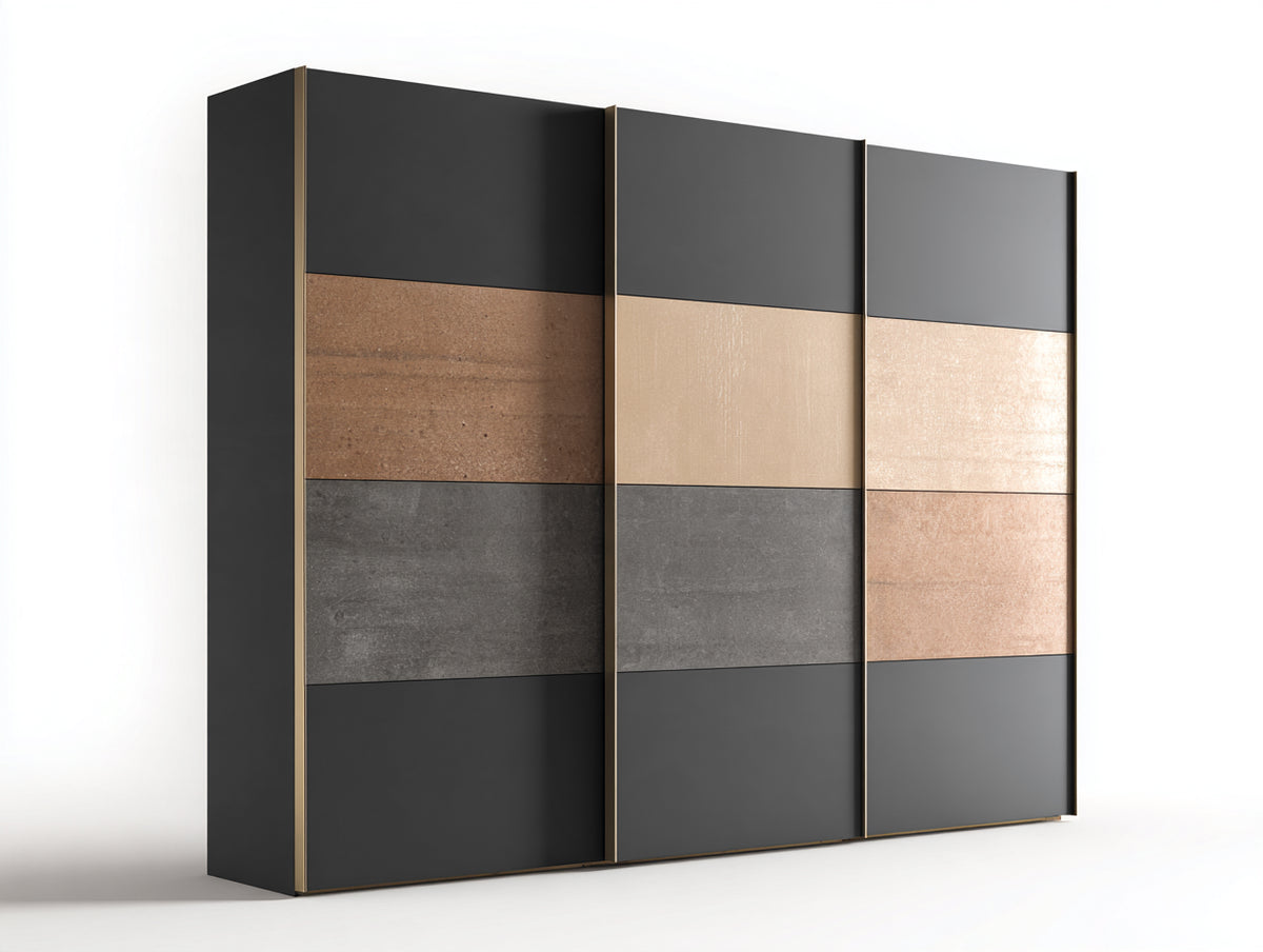 Armadio - Vetro-Acciaio - 240x60x220 cm - Nero-Grigio-Marrone-Beige - Moderno