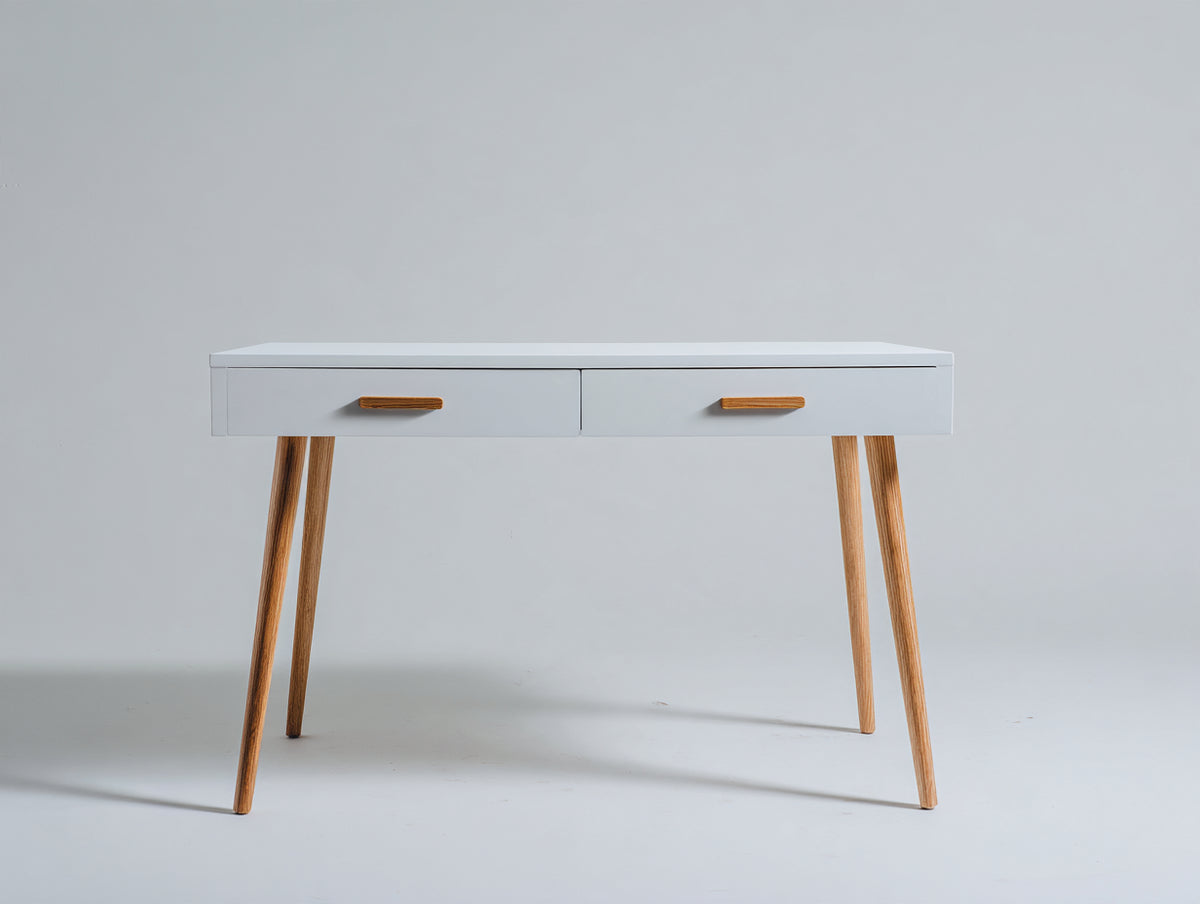 Scrivania- legno composito-legno-140x50x75 cm-Bianco-Marrone-Design moderno