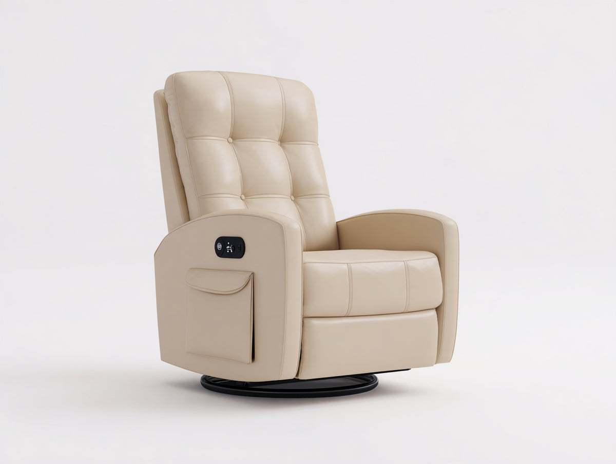 Poltrona reclinabile-Pelle-85x90x105 cm-Beige-Design moderno