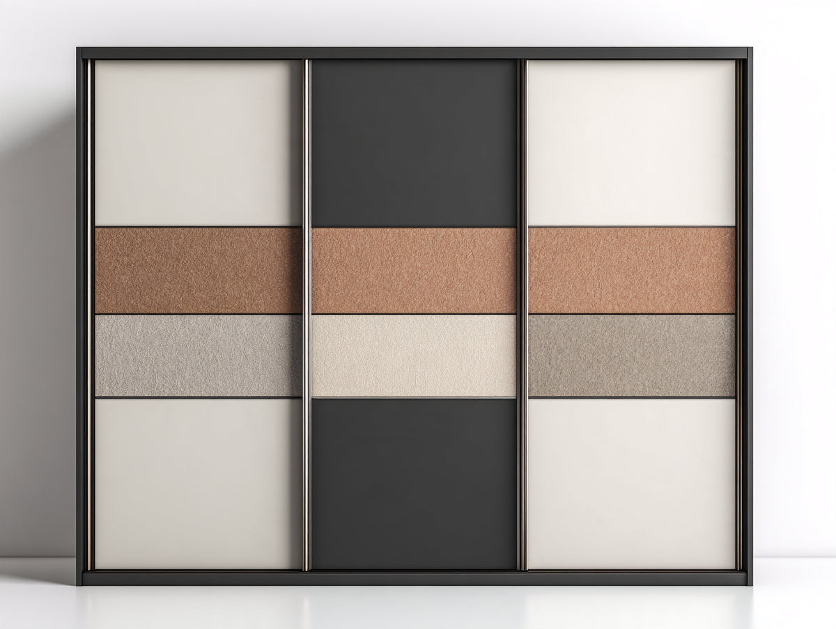 Armadio - Vetro-Acciaio - 220x60x220 cm - Nero-Beige-Crema - Moderno