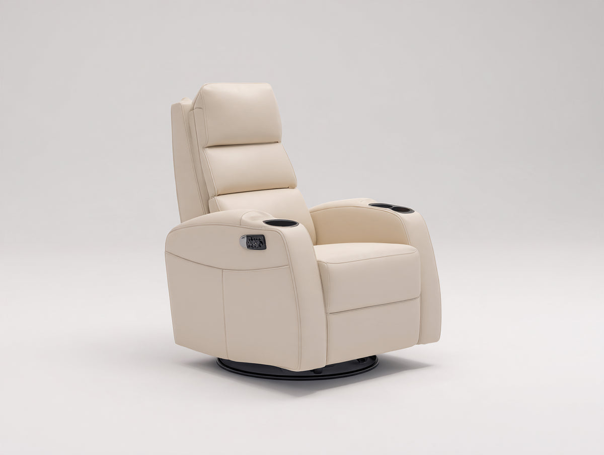 Poltrona reclinabile-Pelle-90x95x105 cm-Beige-Design moderno