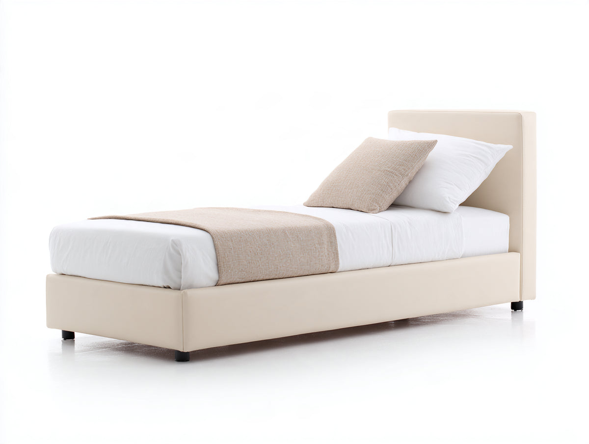 Letto singolo-Pelle sintetica-200x90x100 cm-Beige-Stile moderno