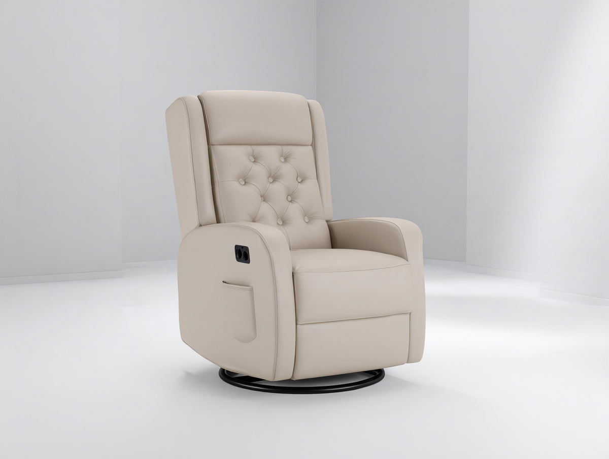 Poltrona reclinabile-Pelle-85x90x105 cm-Beige-Design moderno